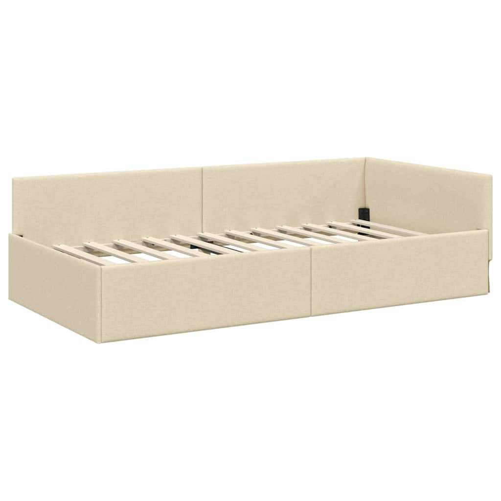 vidaXL Eckbettgestell mit Kopfteil Creme 80 cm x 200 cm Stoff