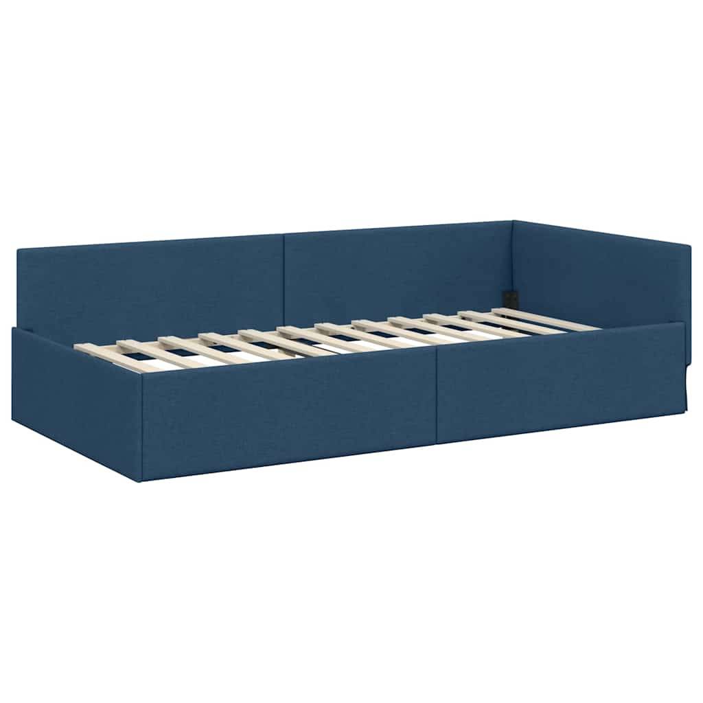 vidaXL Eckbettgestell mit Kopfteil Blau 90 cm x 190 cm Stoff
