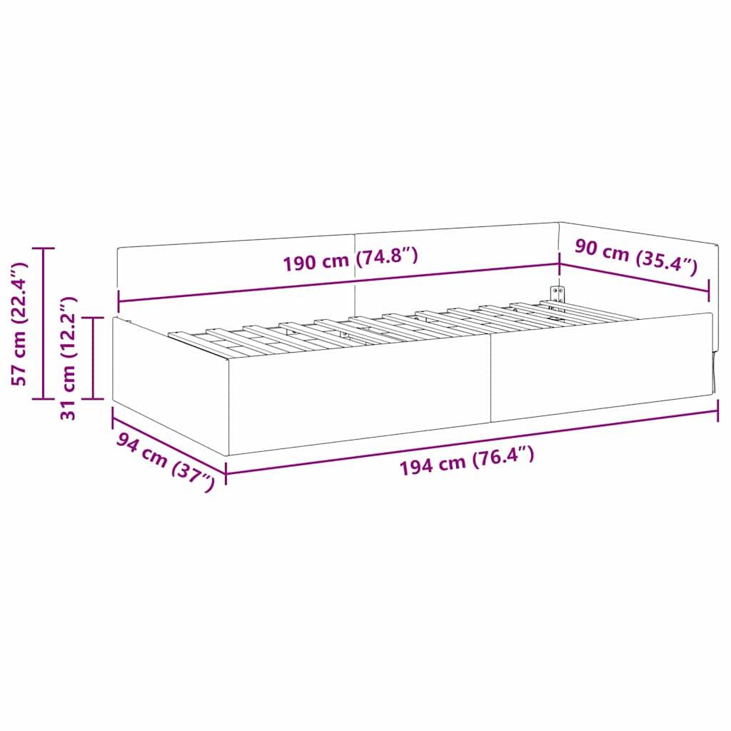 vidaXL Eckbettgestell mit Kopfteil Dunkelgrau 90 cm x 190 cm Samt