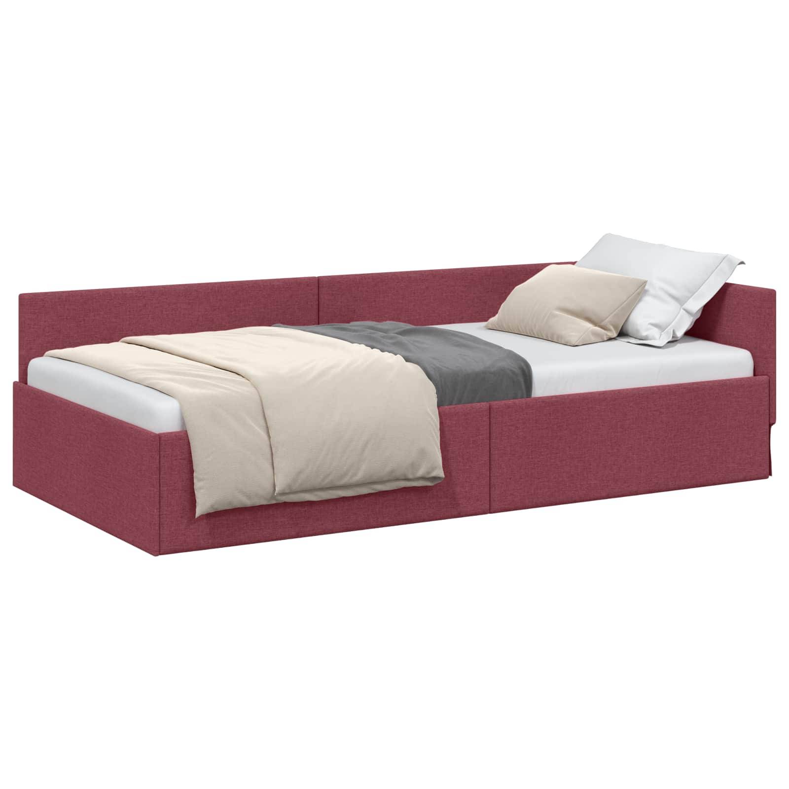 vidaXL Eckbettgestell mit Kopfteil Weinrot 90 cm x 190 cm Stoff