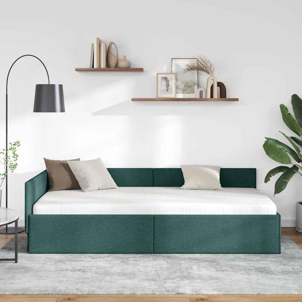 vidaXL Eckbettgestell mit Kopfteil Dunkelgrün 80 cm x 200 cm Stoff