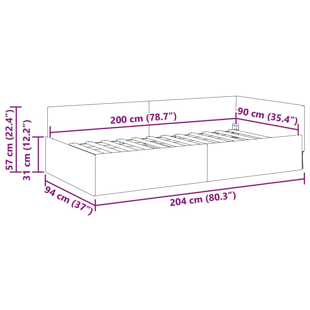 vidaXL Eckbettgestell mit Kopfteil Dunkelgrau 90 cm x 200 cm Stoff