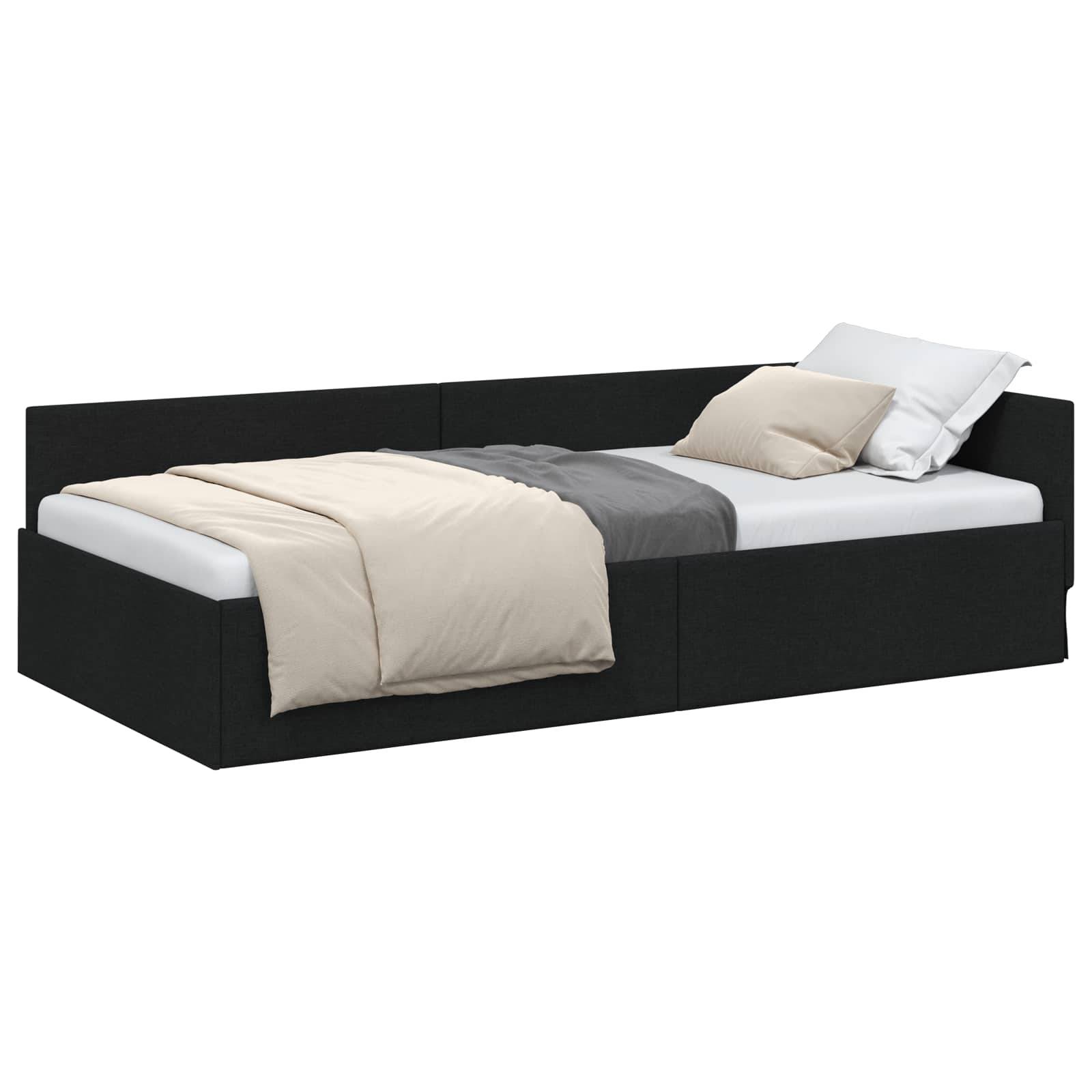 vidaXL Eckbettgestell mit Kopfteil Schwarz 80 cm x 200 cm Stoff