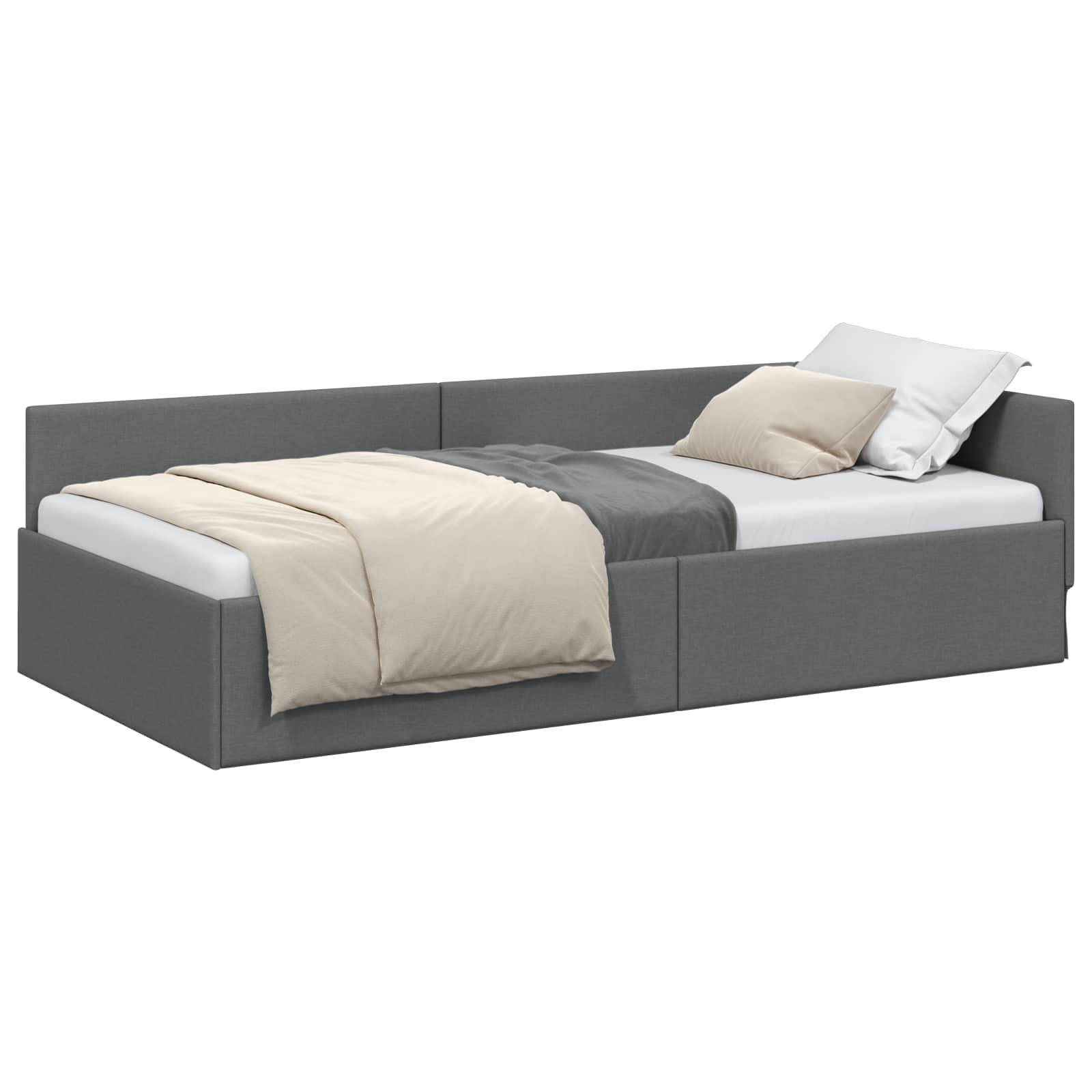 vidaXL Eckbettgestell mit Kopfteil Dunkelgrau 90 cm x 190 cm Stoff