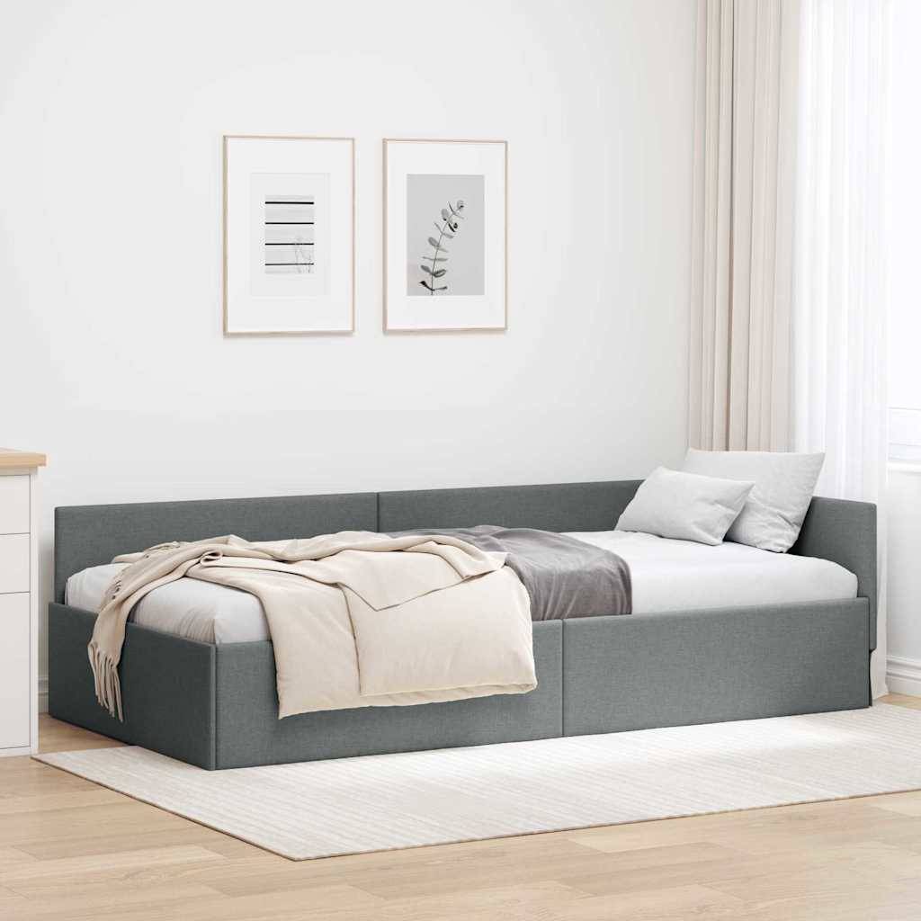 vidaXL Eckbettgestell mit Kopfteil Dunkelgrau 90 cm x 200 cm Stoff