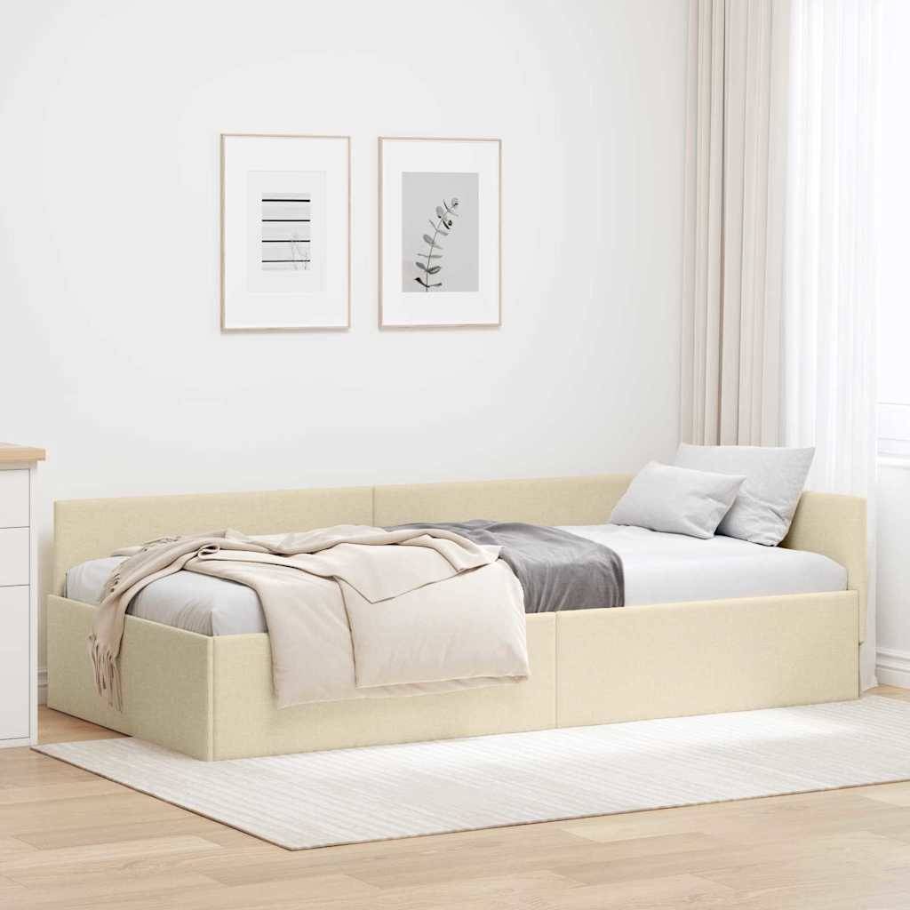 vidaXL Eckbettgestell mit Kopfteil Creme 80 cm x 200 cm Stoff