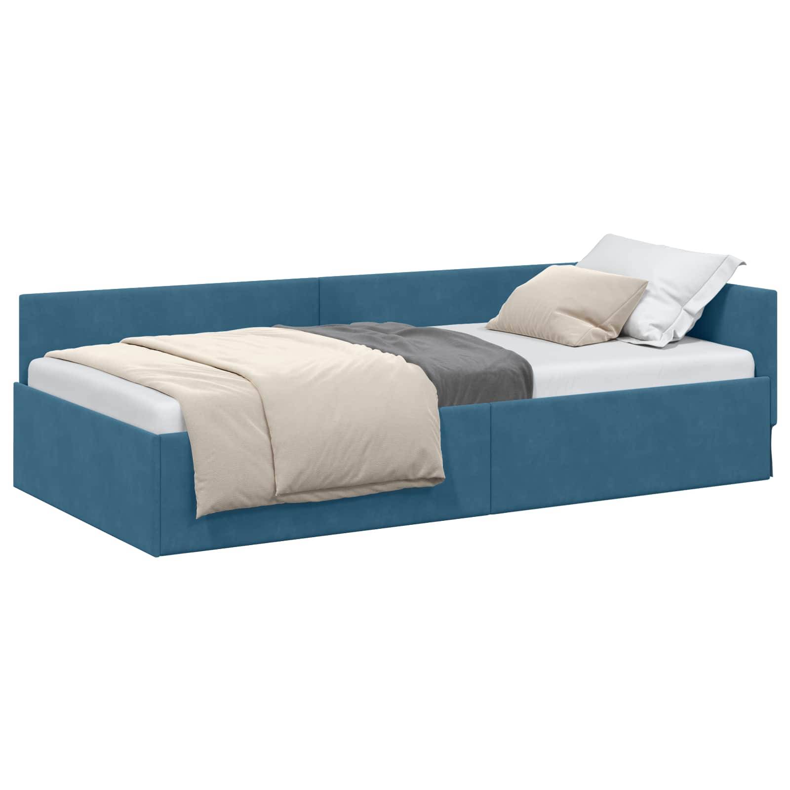 vidaXL Eckbettgestell mit Kopfteil Blau 80 cm x 200 cm Samt