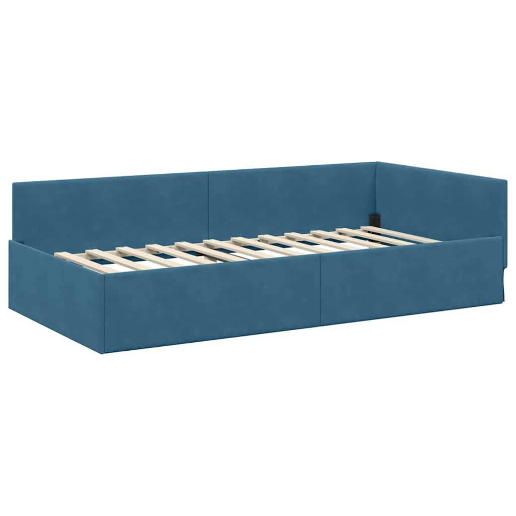vidaXL Eckbettgestell mit Kopfteil Blau 80 cm x 200 cm Samt