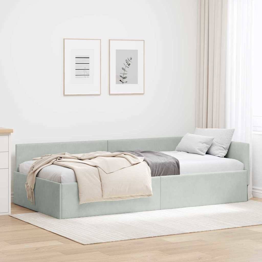 vidaXL Eckbettgestell mit Kopfteil Hellgrau 80 cm x 200 cm Samt