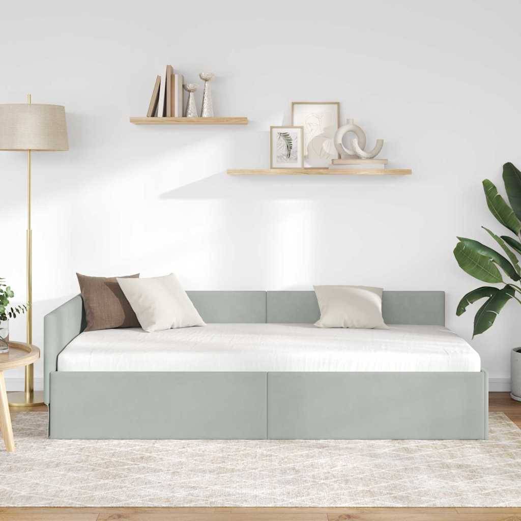 vidaXL Eckbettgestell mit Kopfteil Hellgrau 90 cm x 200 cm Samt