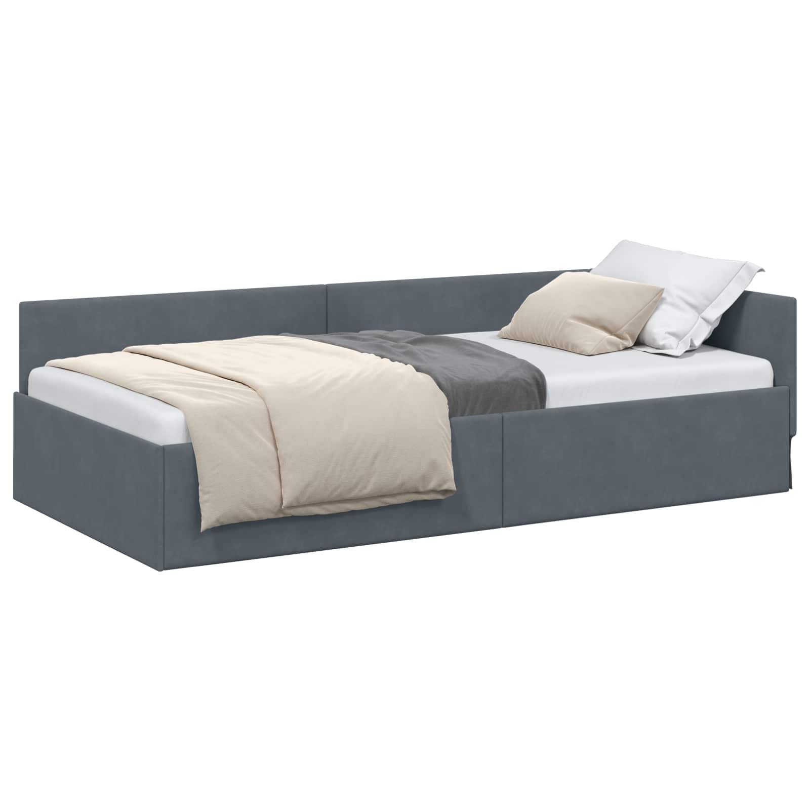 vidaXL Eckbettgestell mit Kopfteil Dunkelgrau 90 cm x 190 cm Samt