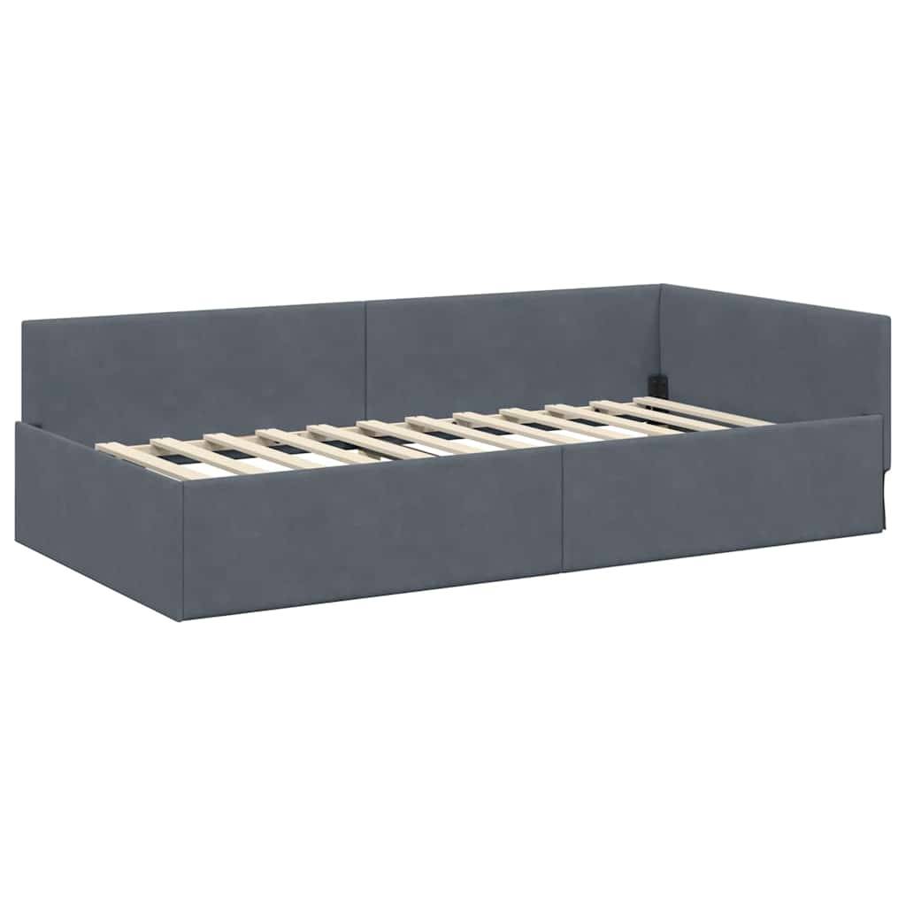 vidaXL Eckbettgestell mit Kopfteil Dunkelgrau 90 cm x 200 cm Samt