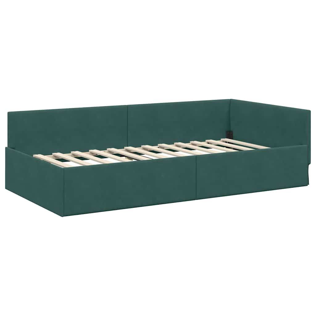 vidaXL Eckbettgestell mit Kopfteil Dunkelgrün 90 cm x 190 cm Samt
