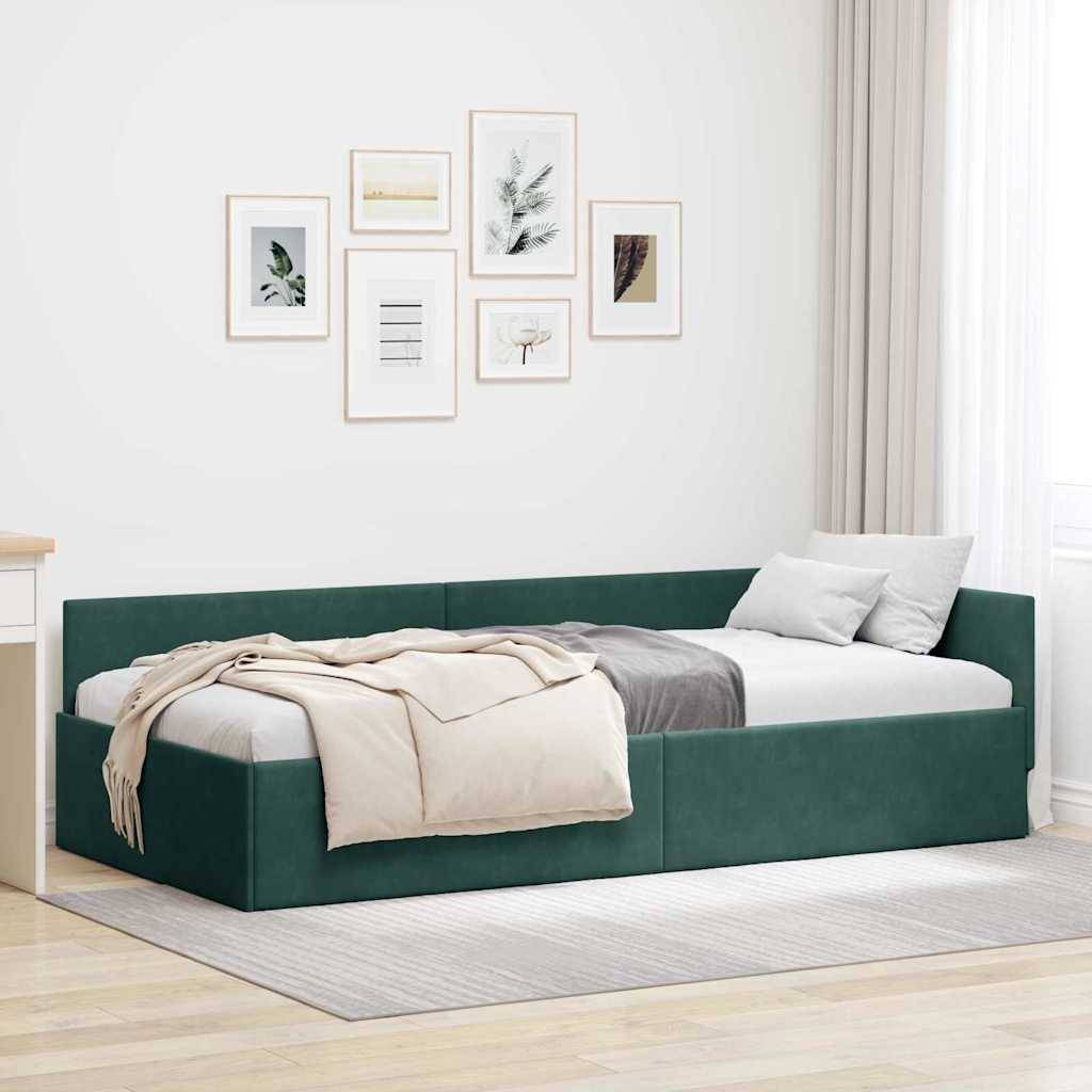 vidaXL Eckbettgestell mit Kopfteil Dunkelgrün 90 cm x 190 cm Samt