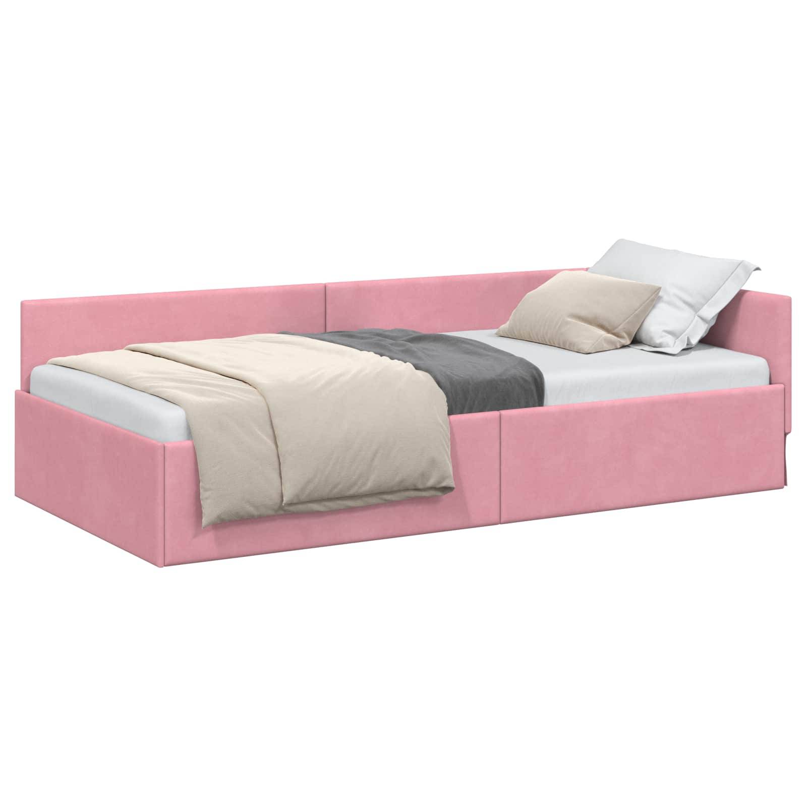 vidaXL Eckbettgestell mit Kopfteil Rosa 90 cm x 190 cm Samt
