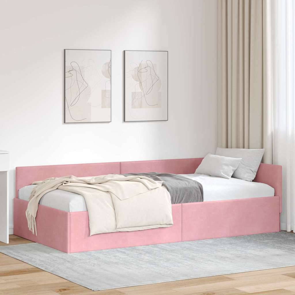 vidaXL Eckbettgestell mit Kopfteil Rosa 90 cm x 190 cm Samt