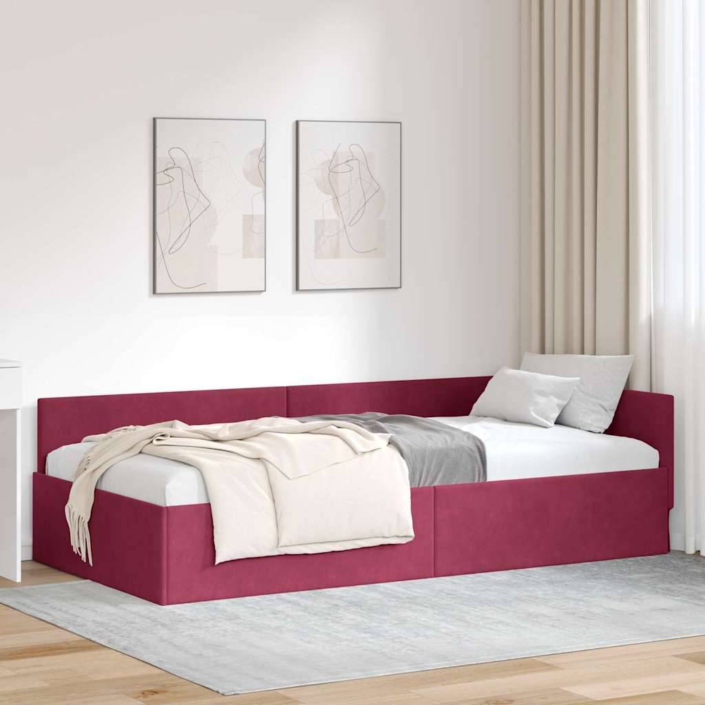 vidaXL Eckbettgestell mit Kopfteil Weinrot 80 cm x 200 cm Samt