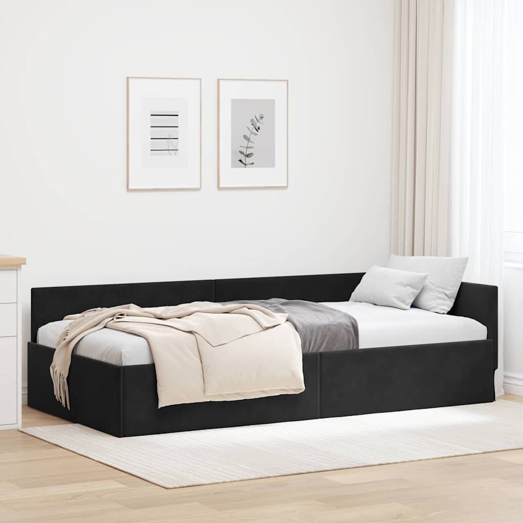 vidaXL Eckbettgestell mit Kopfteil Schwarz 80 cm x 200 cm Samt