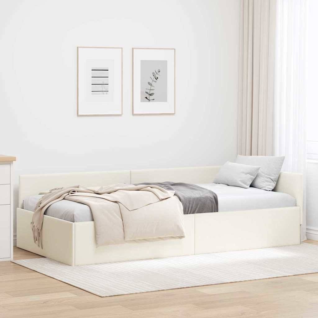 vidaXL Eckbettgestell mit Kopfteil Creme 90 cm x 190 cm Samt