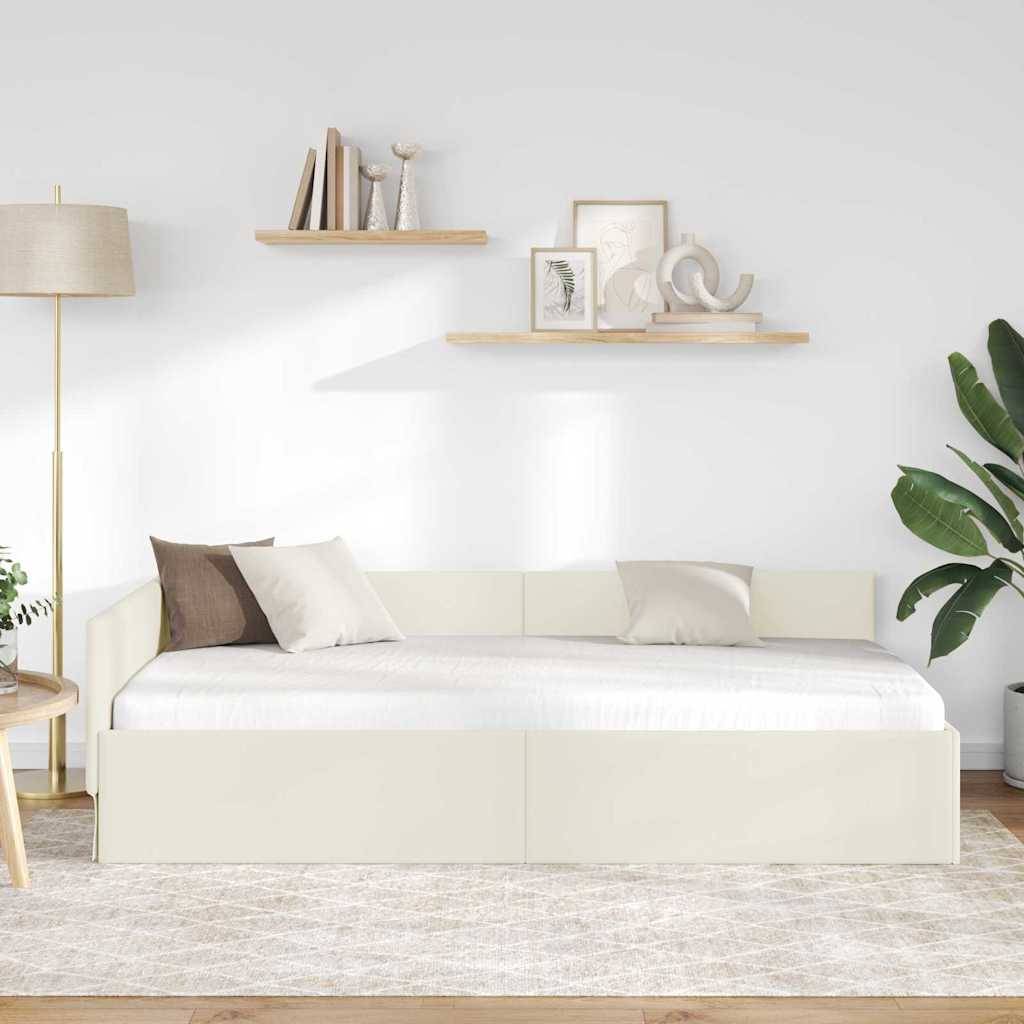 vidaXL Eckbettgestell mit Kopfteil Creme 90 cm x 200 cm Samt