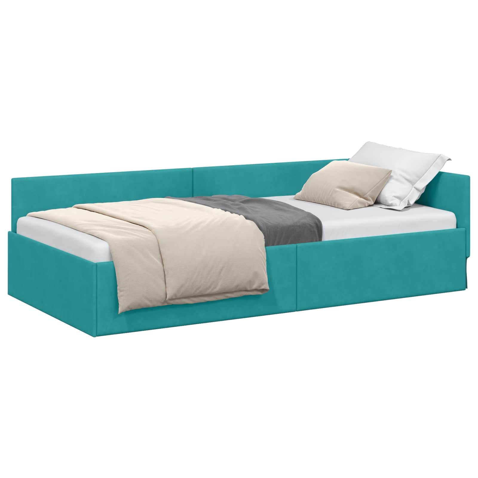 vidaXL Eckbettgestell mit Kopfteil Türkis 100 cm x 200 cm Samt