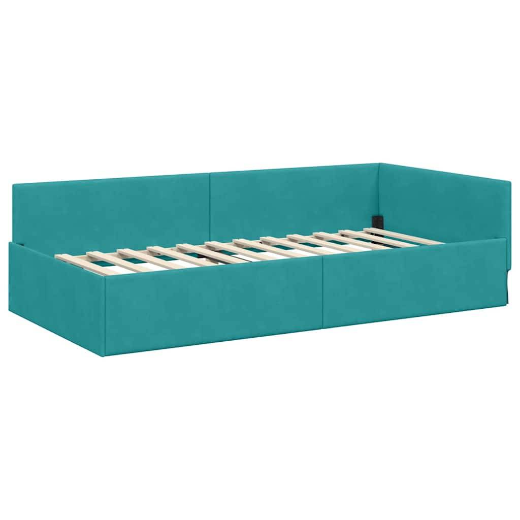 vidaXL Eckbettgestell mit Kopfteil Türkis 100 cm x 200 cm Samt