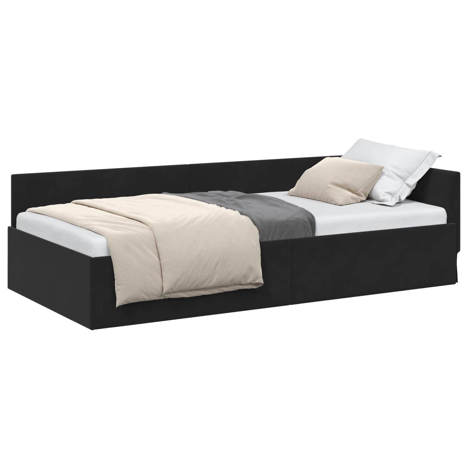 vidaXL Eckbettgestell mit Kopfteil Schwarz 90 cm x 200 cm Samt