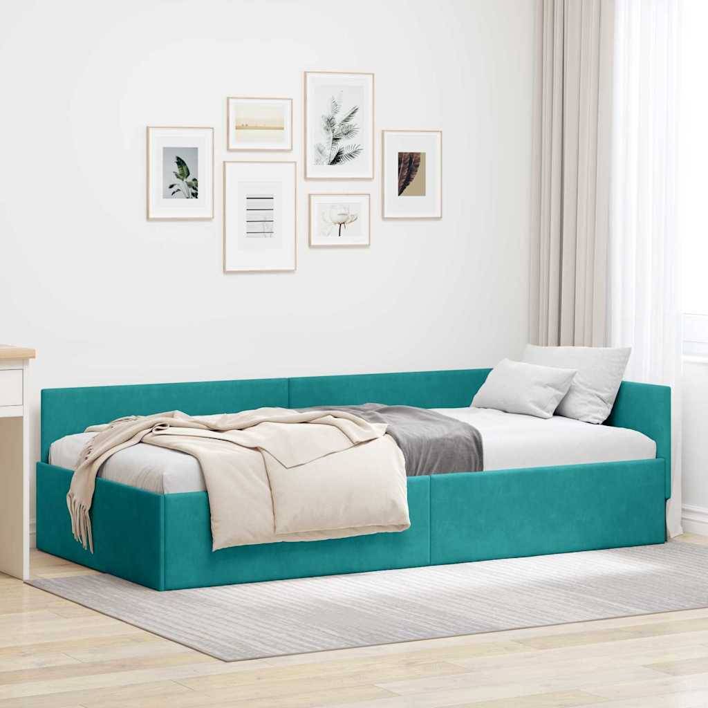 vidaXL Eckbettgestell mit Kopfteil Türkis 100 cm x 200 cm Samt