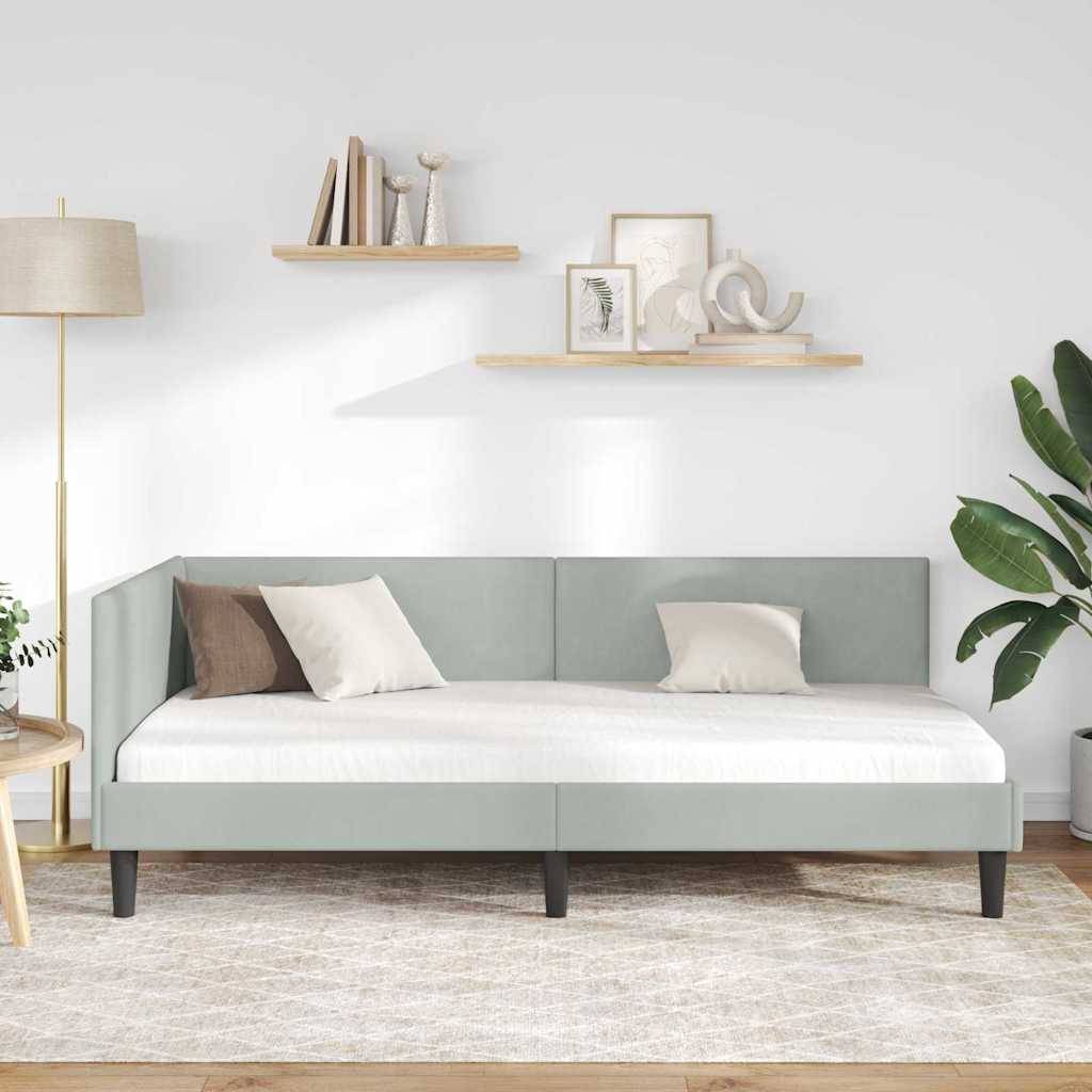 vidaXL Eckbettgestell mit Kopfteil Hellgrau 80 cm x 200 cm Samt
