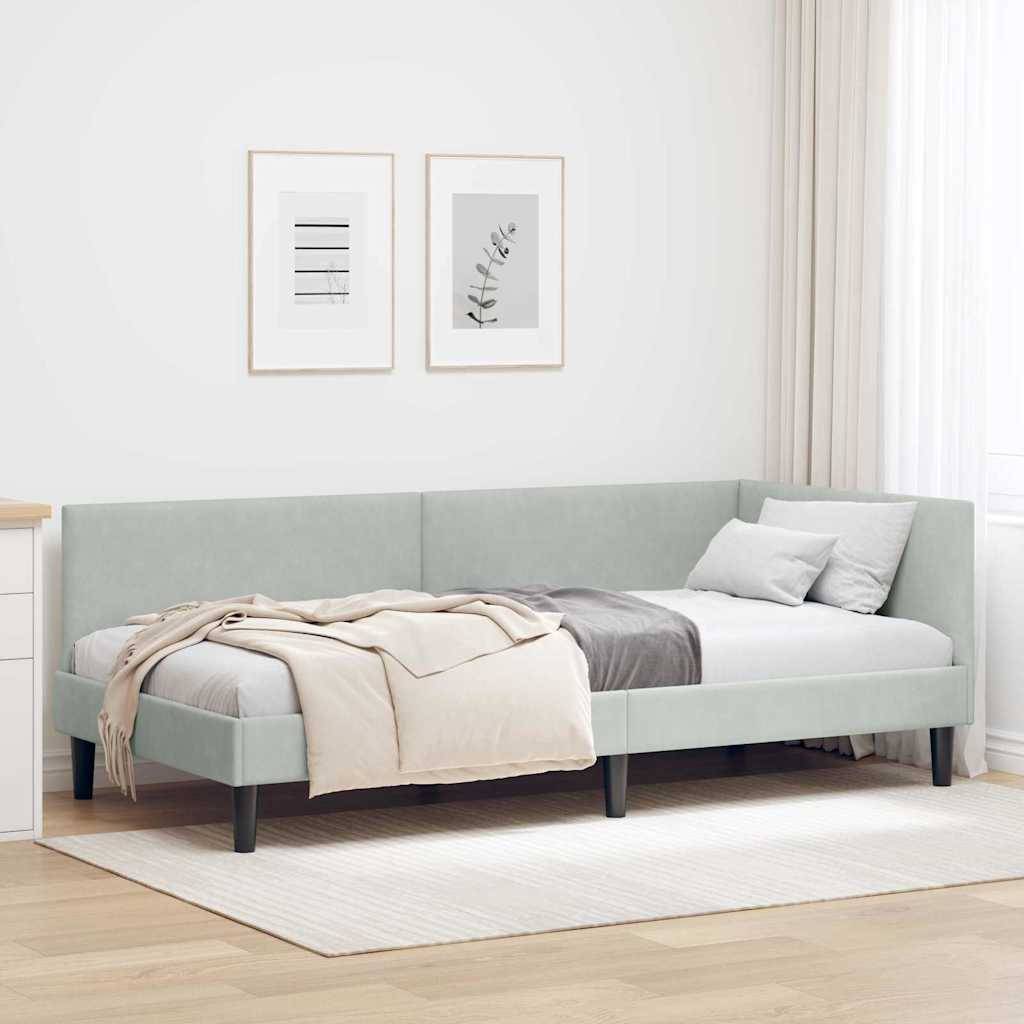 vidaXL Eckbettgestell mit Kopfteil Hellgrau 80 cm x 200 cm Samt