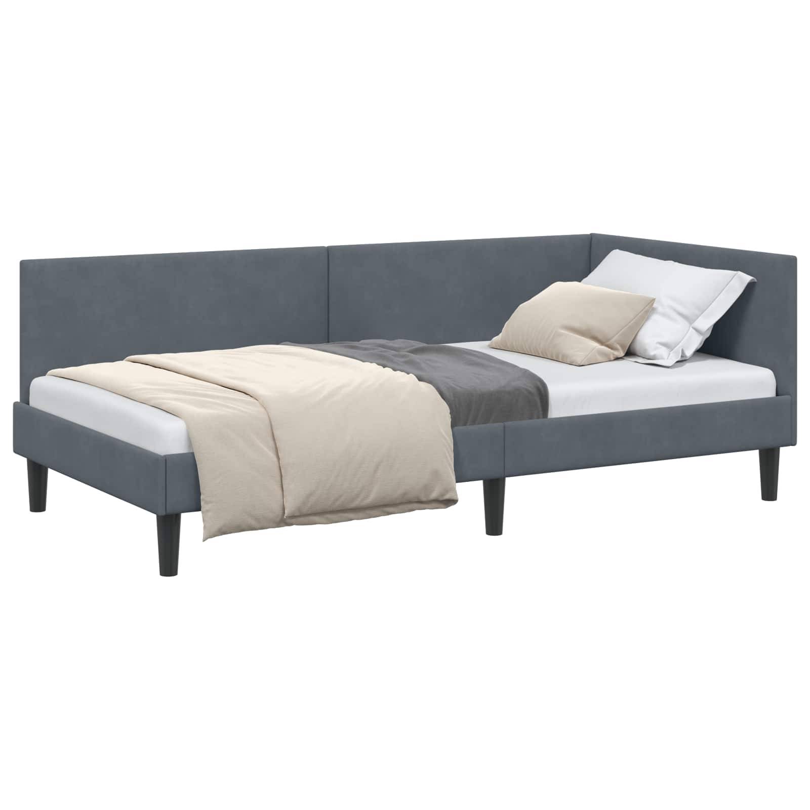 vidaXL Eckbettgestell mit Kopfteil Dunkelgrau 80 cm x 200 cm Samt