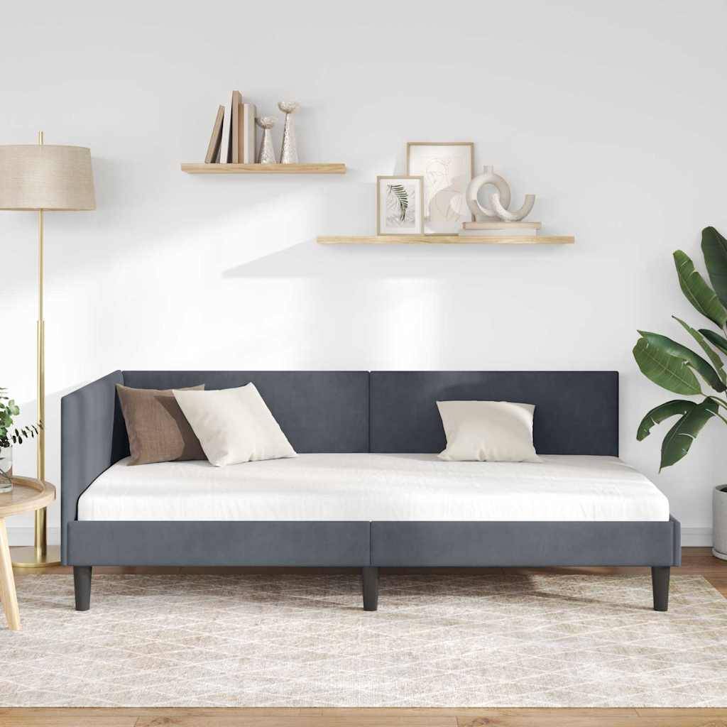 vidaXL Eckbettgestell mit Kopfteil Dunkelgrau 80 cm x 200 cm Samt