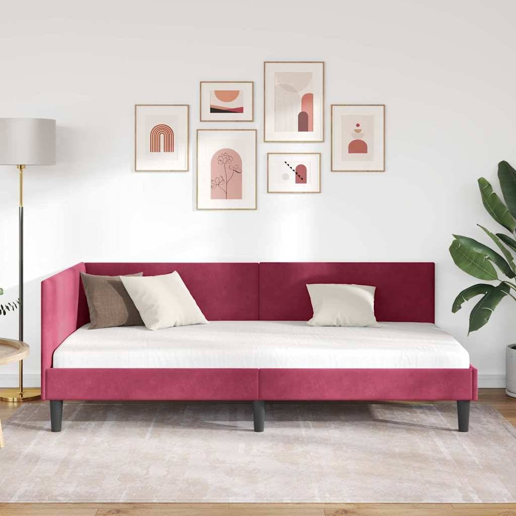 vidaXL Eckbettgestell mit Kopfteil Weinrot 80 cm x 200 cm Samt