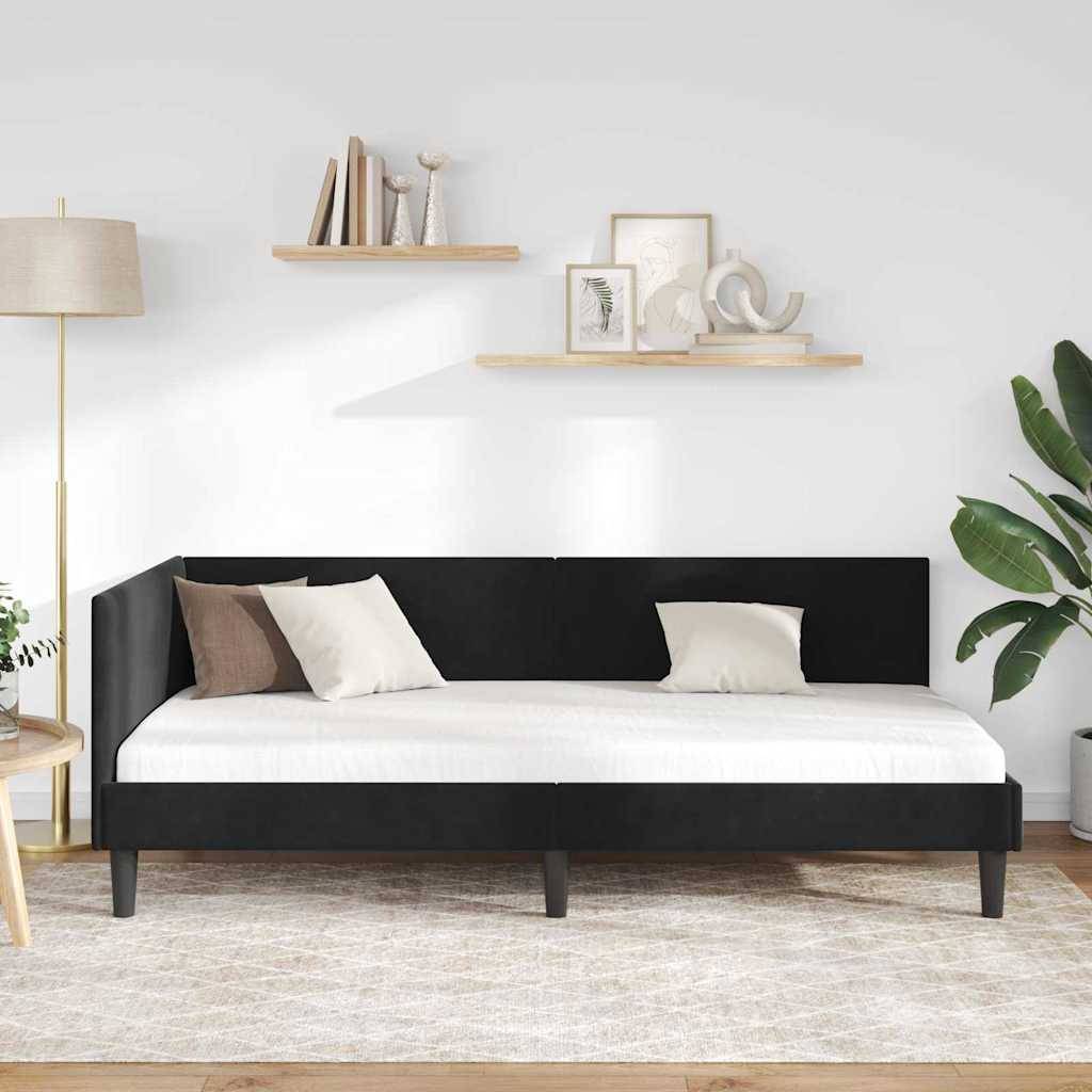 vidaXL Eckbettgestell mit Kopfteil Schwarz 80 cm x 200 cm Samt