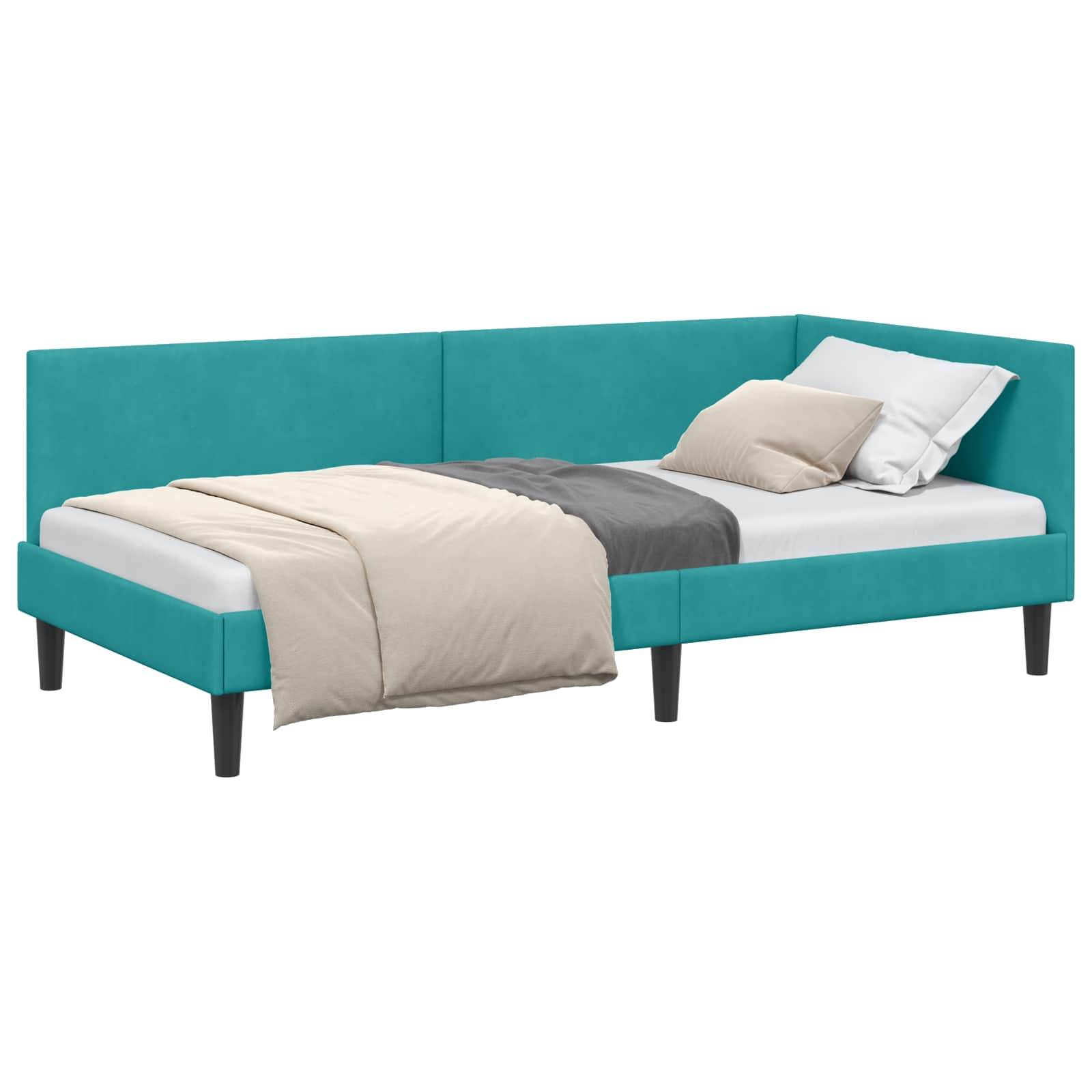 vidaXL Eckbettgestell mit Kopfteil Türkis 80 cm x 200 cm Samt