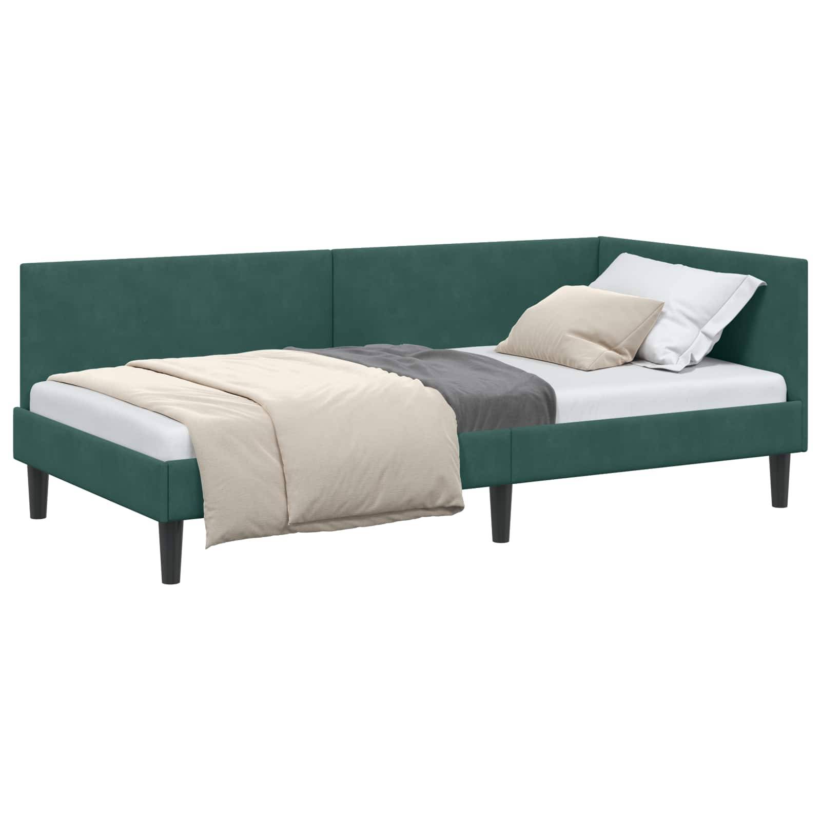 vidaXL Eckbettgestell mit Kopfteil Dunkelgrün 80 cm x 200 cm Samt