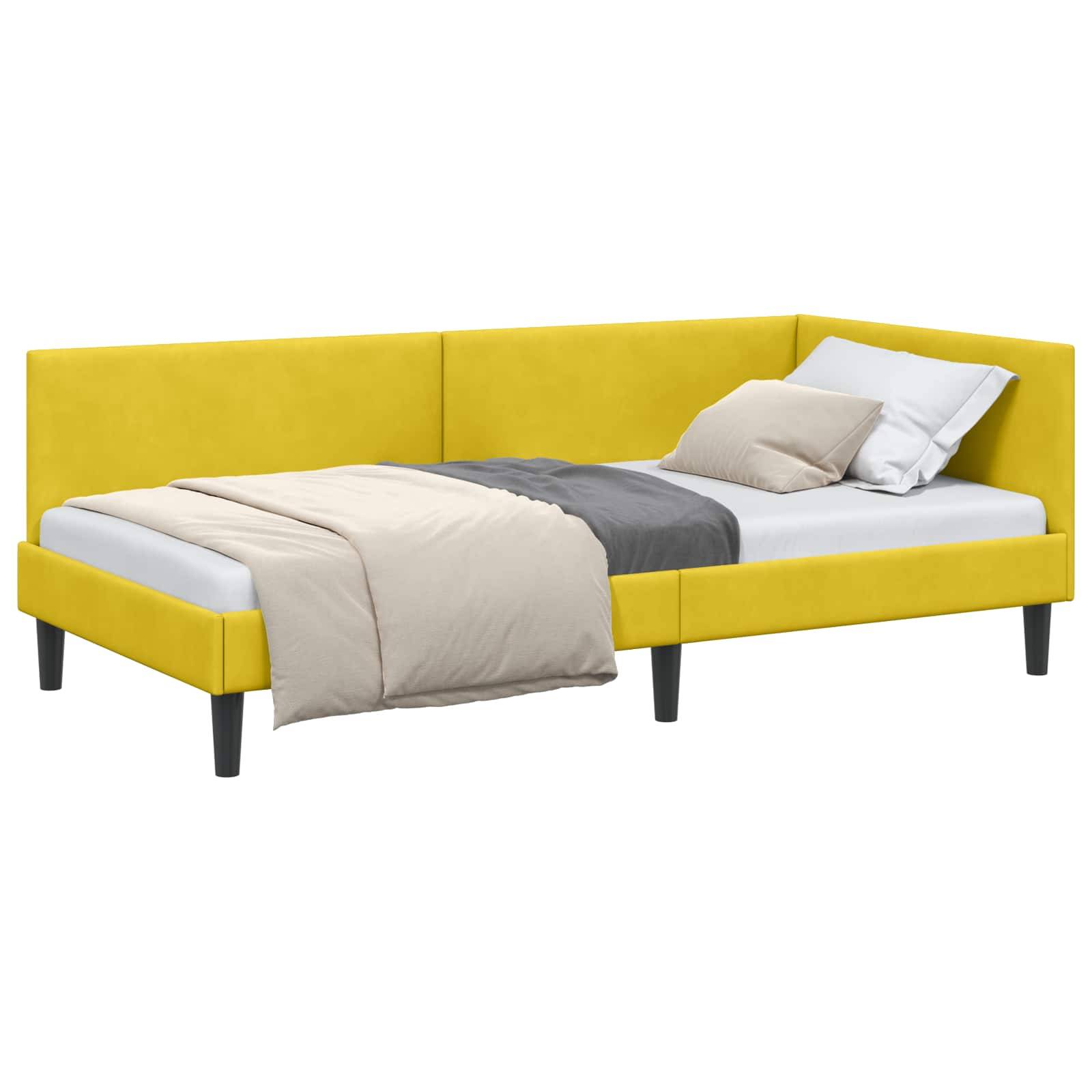 vidaXL Eckbettgestell mit Kopfteil Gelb 90 cm x 200 cm Samt