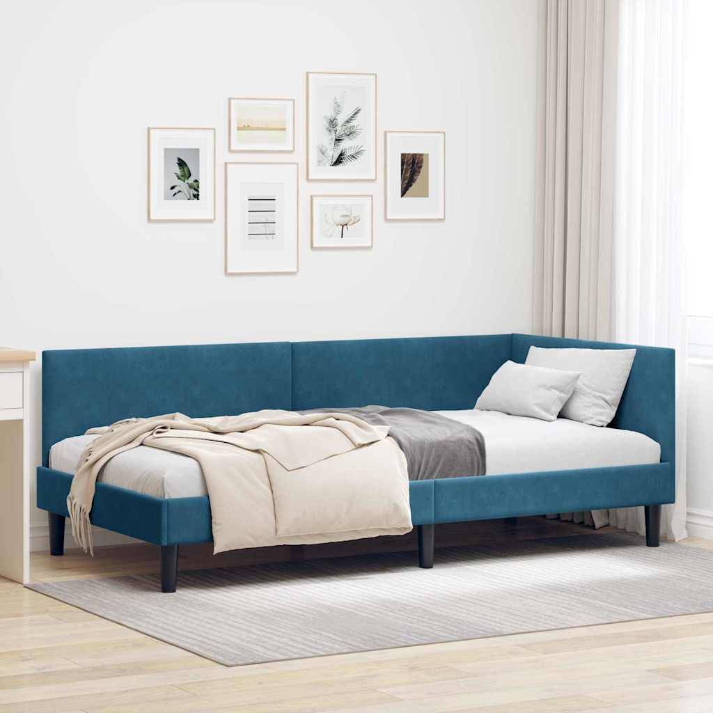 vidaXL Eckbettgestell mit Kopfteil Blau 100 cm x 200 cm Samt