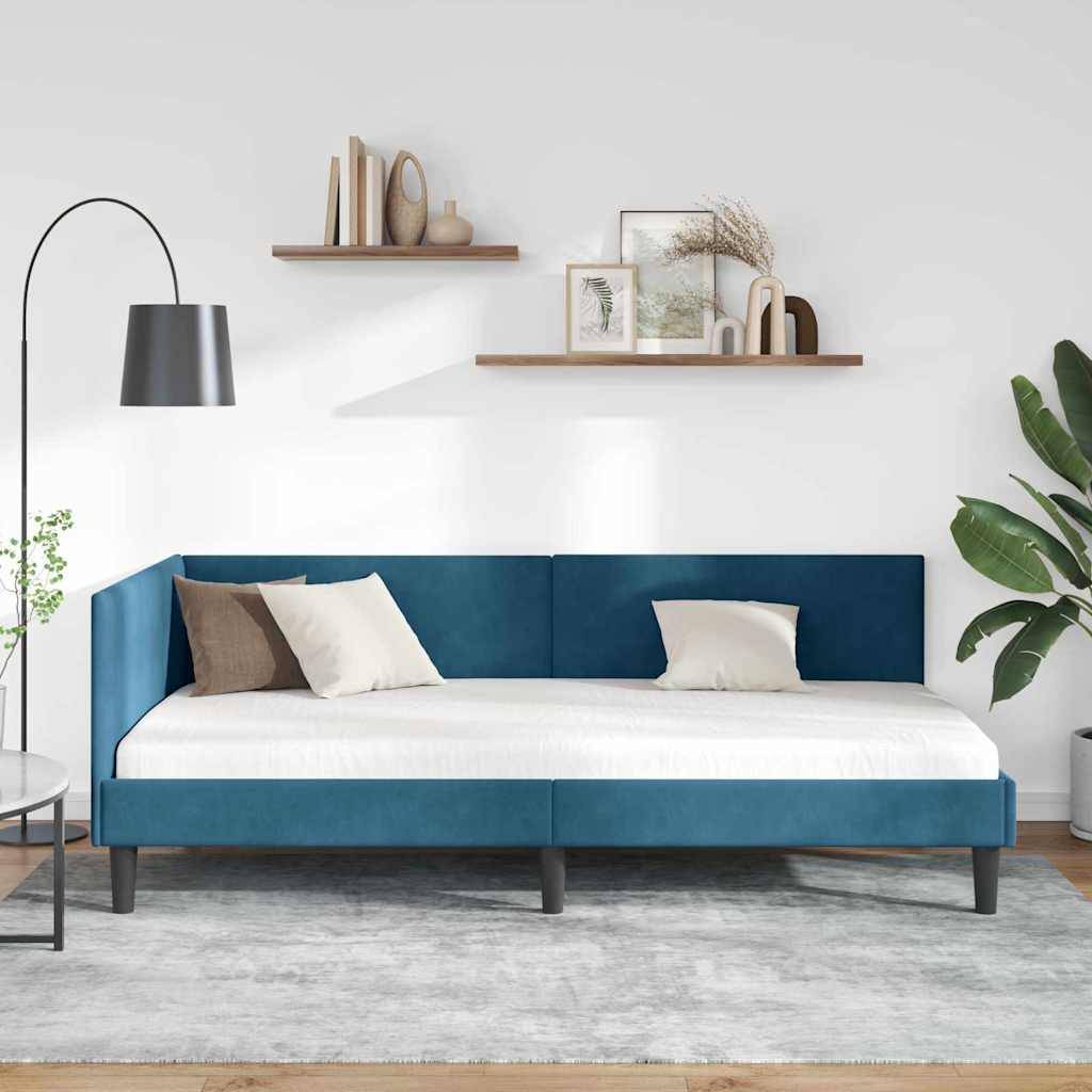 vidaXL Eckbettgestell mit Kopfteil Blau 100 cm x 200 cm Samt