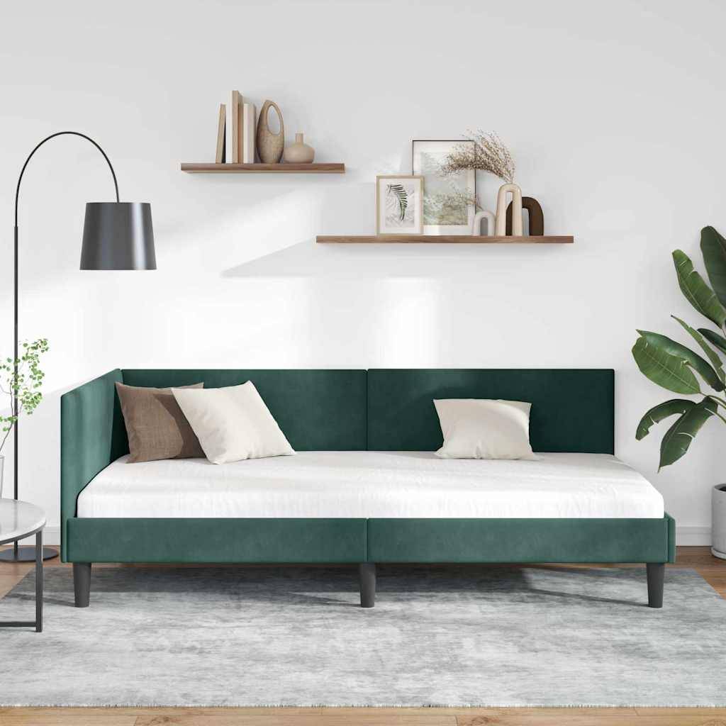 vidaXL Eckbettgestell mit Kopfteil Dunkelgrün 90 cm x 200 cm Samt