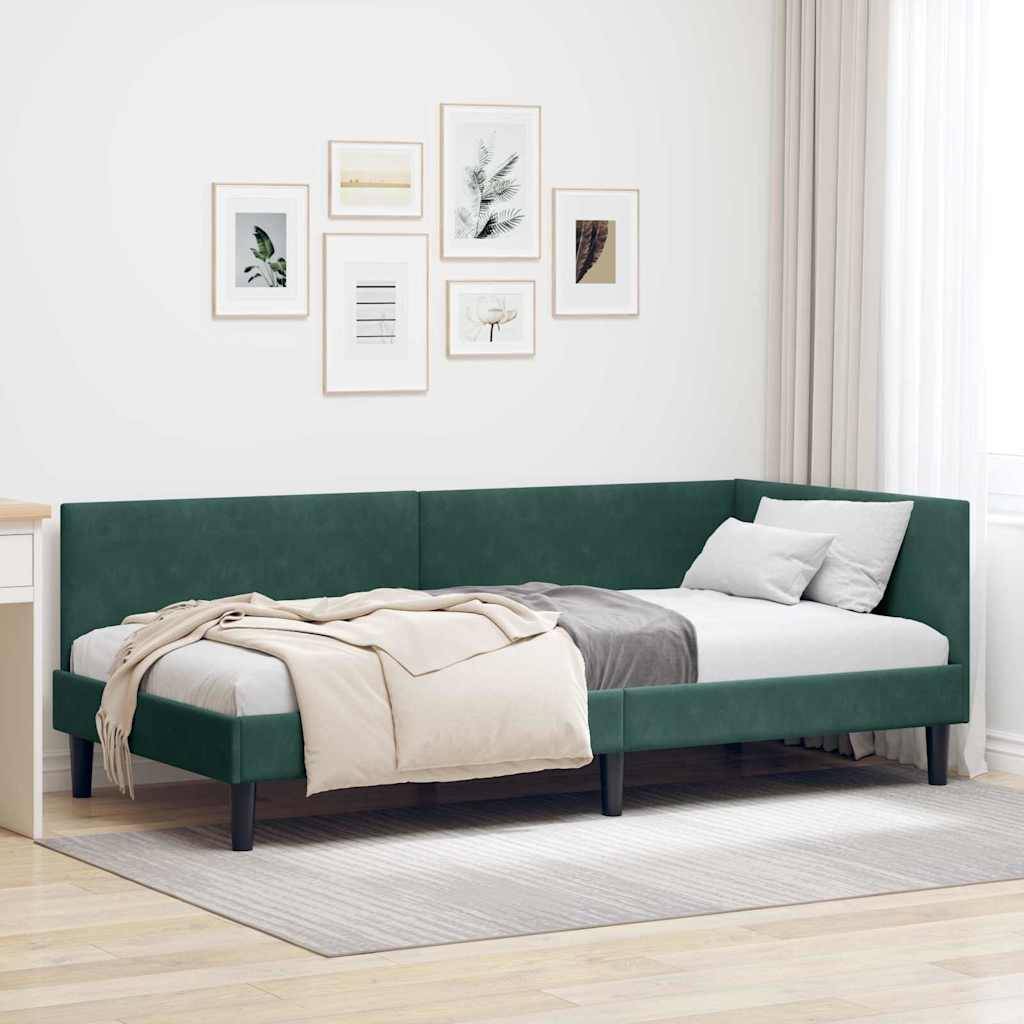 vidaXL Eckbettgestell mit Kopfteil Dunkelgrün 80 cm x 200 cm Samt
