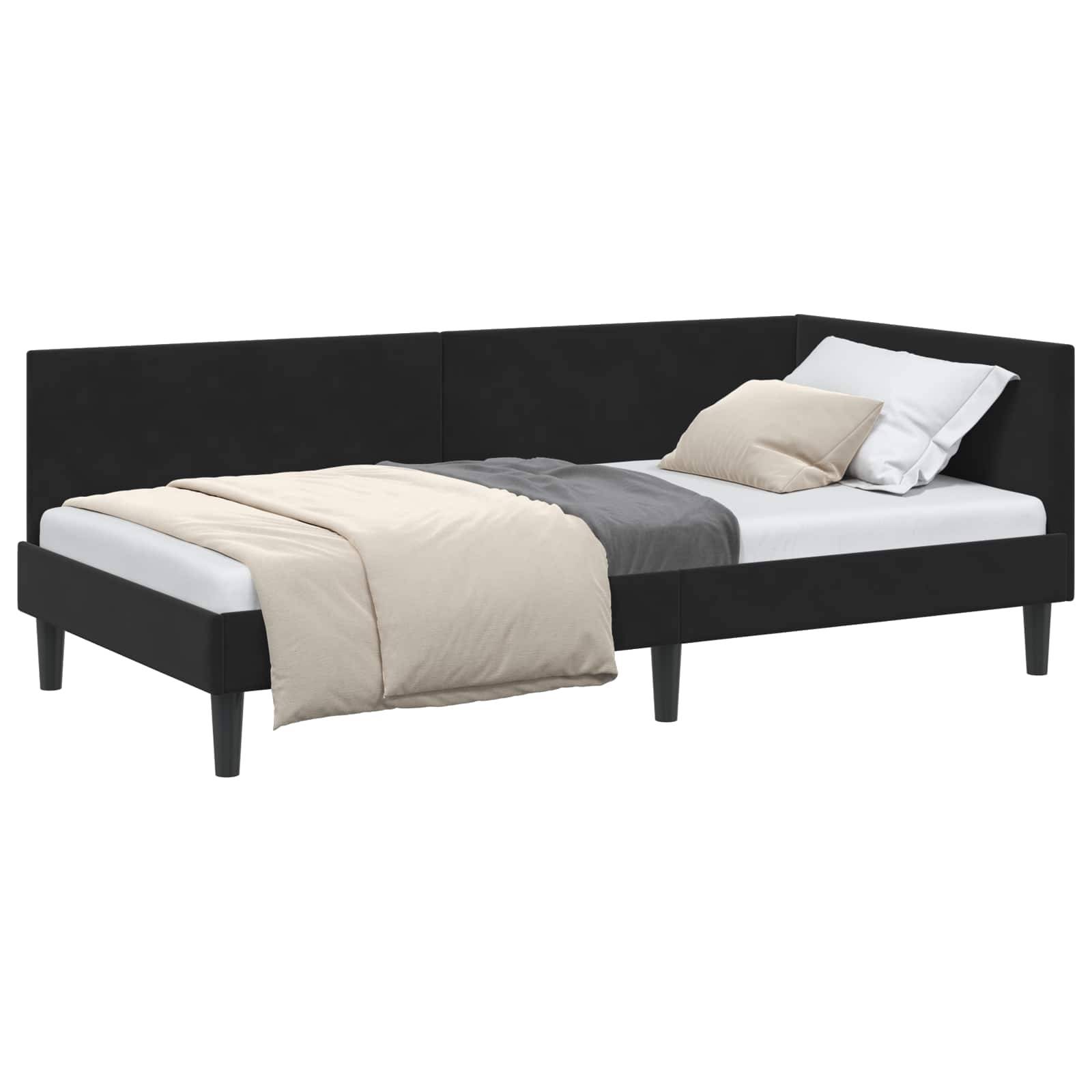 vidaXL Eckbettgestell mit Kopfteil Schwarz 90 cm x 190 cm Samt