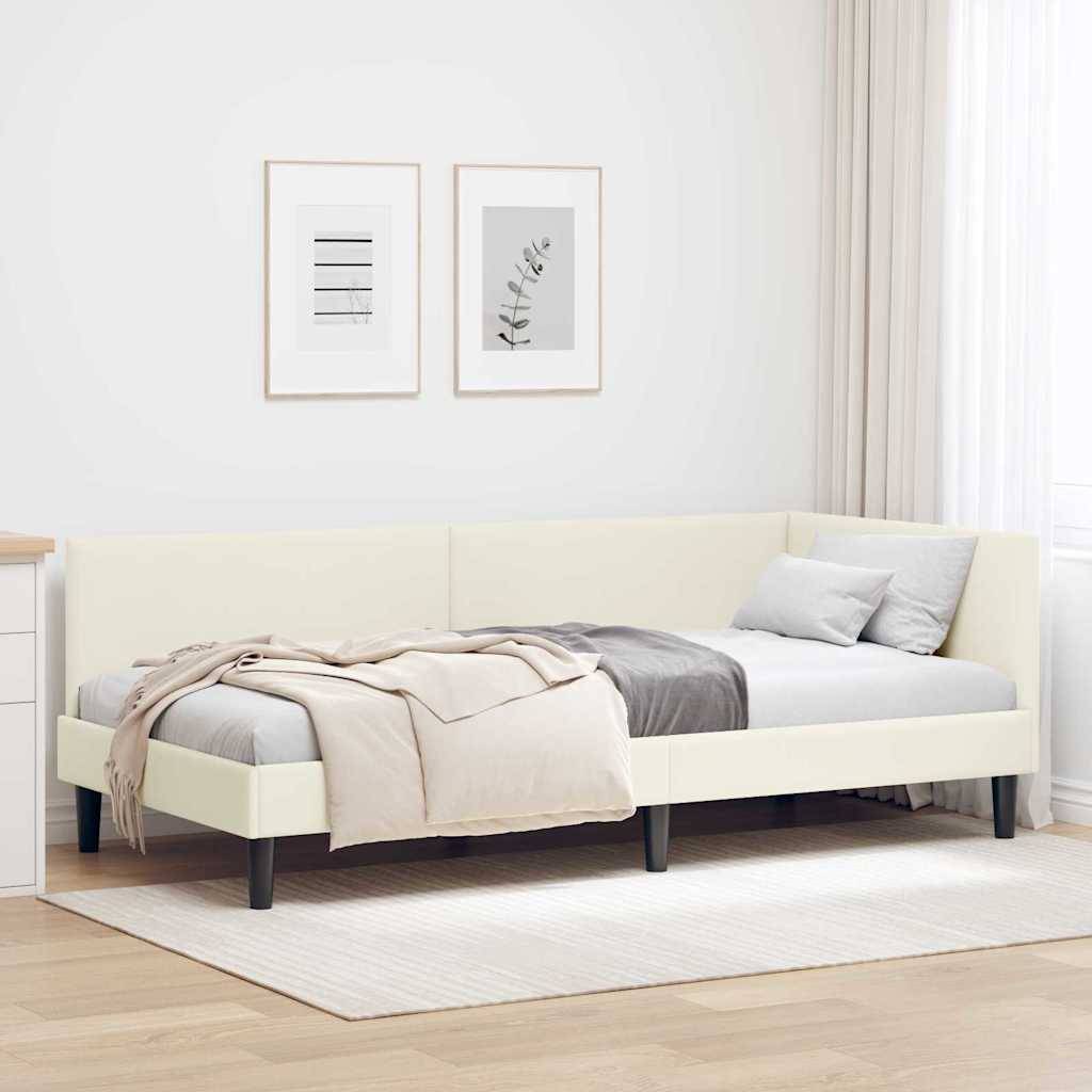 vidaXL Eckbettgestell mit Kopfteil Creme 100 cm x 200 cm Samt