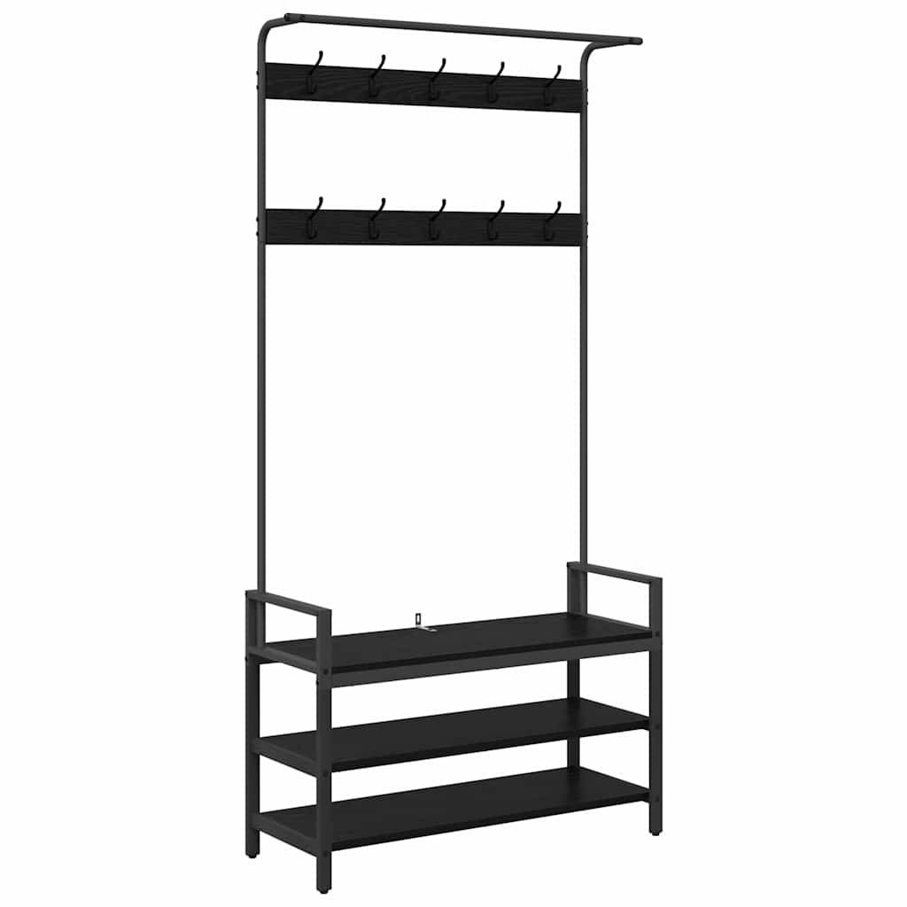 vidaXL Garderobenständer Schwarz Eichen-Optik 95 x 34 x 184 cm