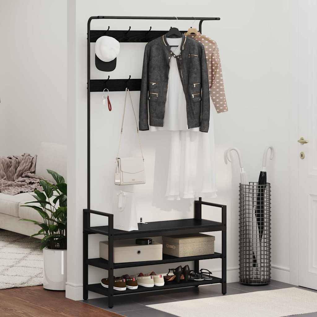 vidaXL Garderobenständer Schwarz Eichen-Optik 95 x 34 x 184 cm