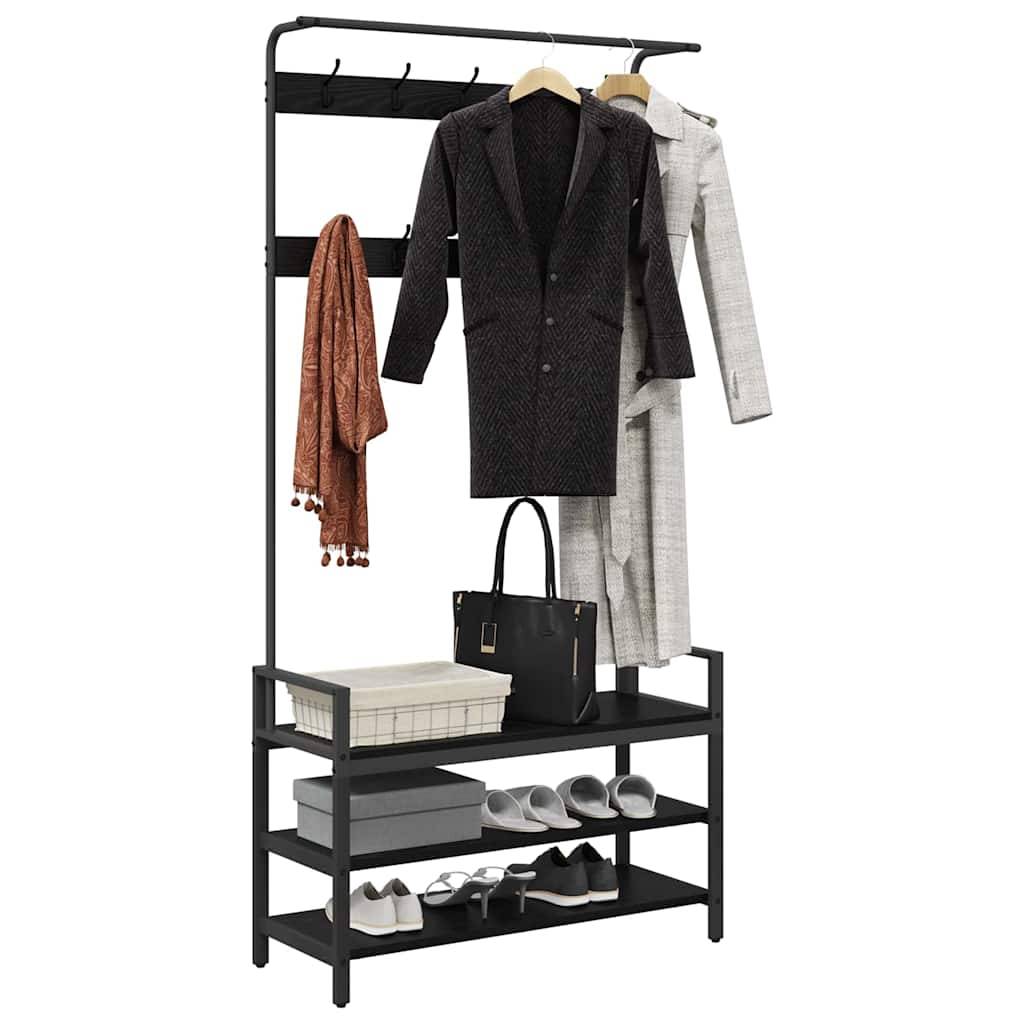 vidaXL Garderobenständer Schwarz Eichen-Optik 95 x 34 x 184 cm