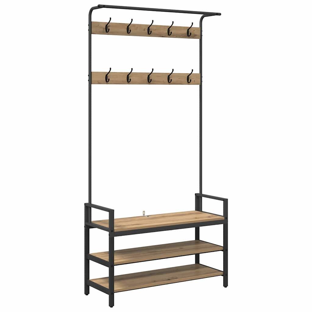 vidaXL Garderobenständer Artisan-Eiche 95 x 34 x 184 cm Holzwerkstoff