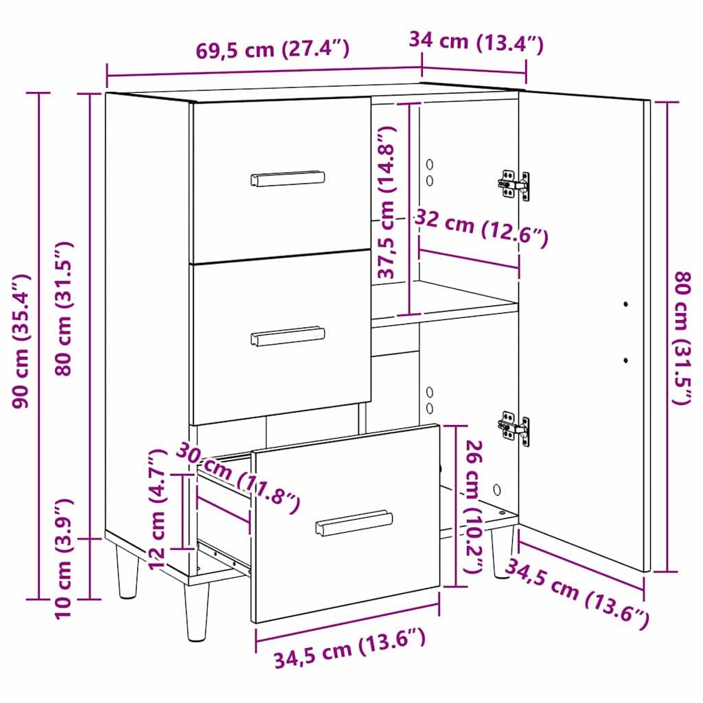 vidaXL Sideboard Altholz 34 x 69,5 x 90 cm Holzwerkstoff