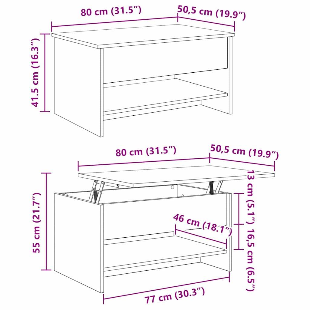 vidaXL Couchtisch Schwarz Eichen-Optik 80 x 50,5 x 41,5 cm