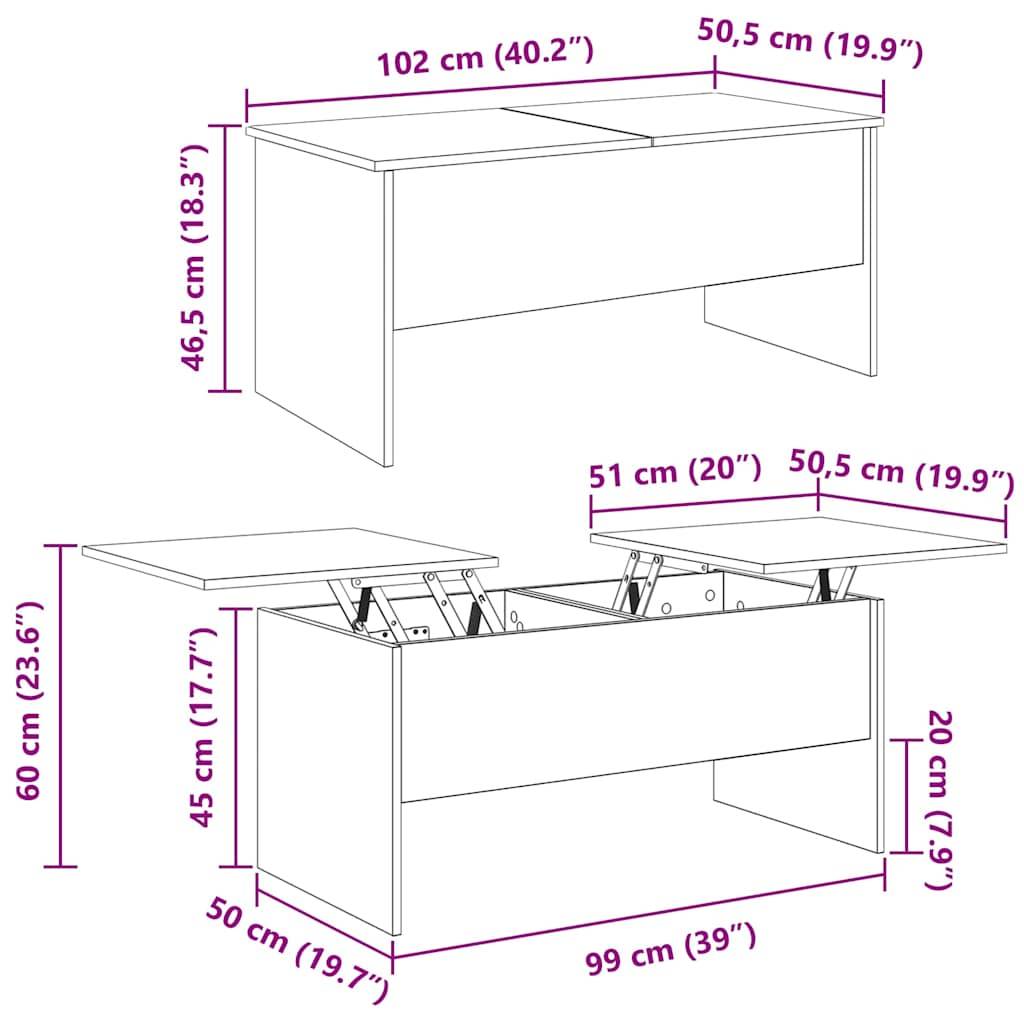 vidaXL Couchtisch Artisan-Eiche 102 x 50,5 x 46,5 cm Holzwerkstoff